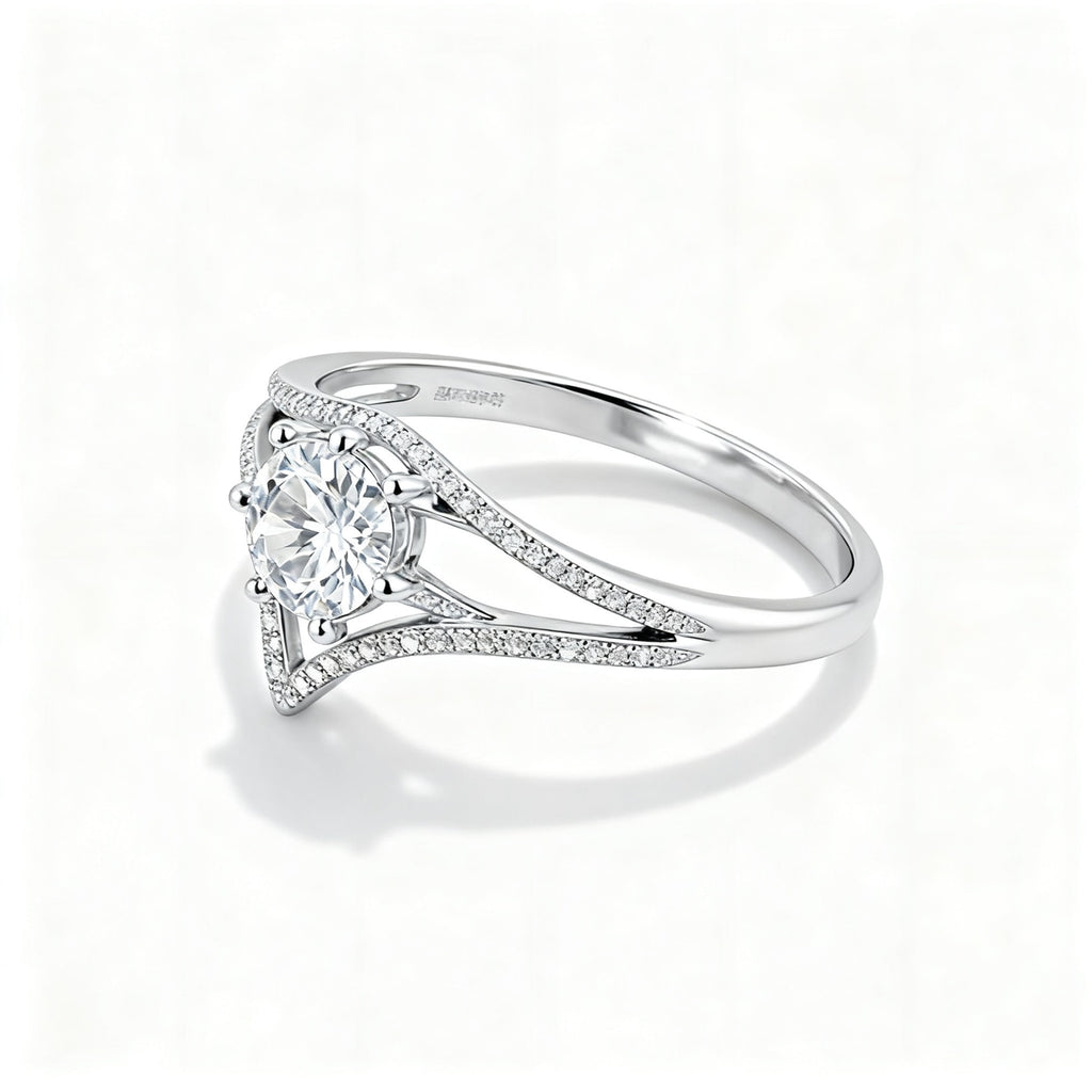 Three Band Round Moissanite Bypass Ring in S925 Silver white background product hero