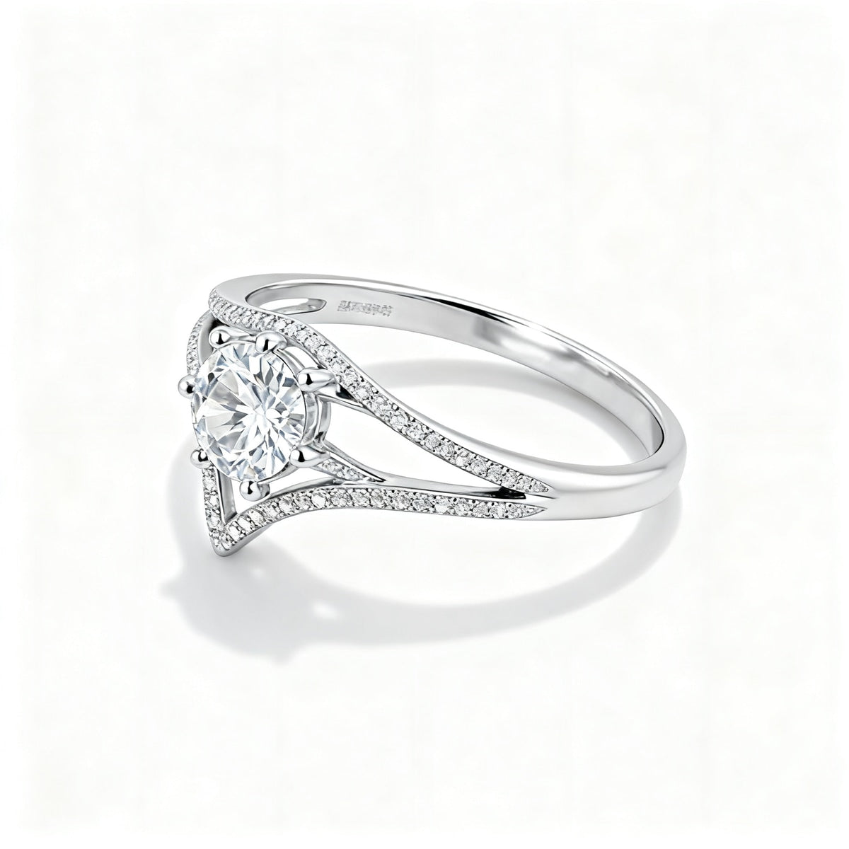Three Band Round Moissanite Bypass Ring in S925 Silver white background product hero